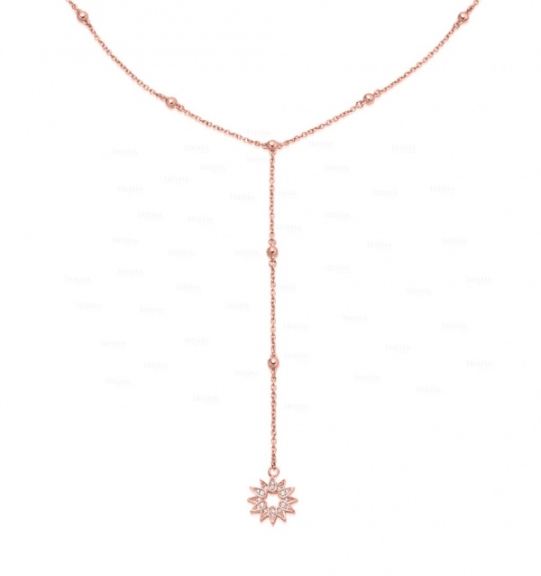 14K Gold 0.18 Ct. Genuine Diamond Sun Charm Drop Lariat Necklace Fine Jewelry