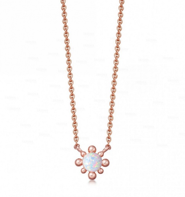 14K Gold 0.40 Ct. Genuine Opal Gemstone Floral Pendant Necklace Fine Jewelry