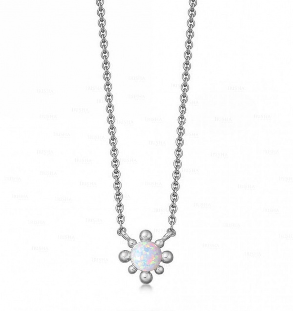 14K Gold 0.40 Ct. Genuine Opal Gemstone Floral Pendant Necklace Fine Jewelry