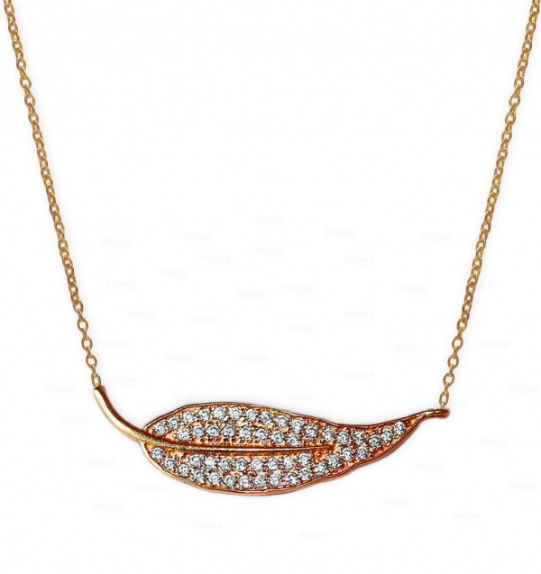 14K Gold 0.30 Ct. Genuine Diamond Leaf Charm Pendant Necklace Fine Jewelry