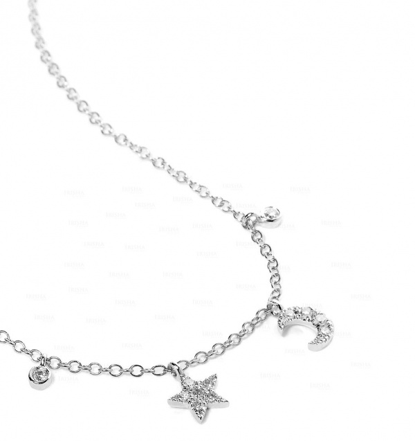 14K Gold 0.20 Ct. Genuine Diamond Star Moon Charm Pendant Necklace Fine Jewelry
