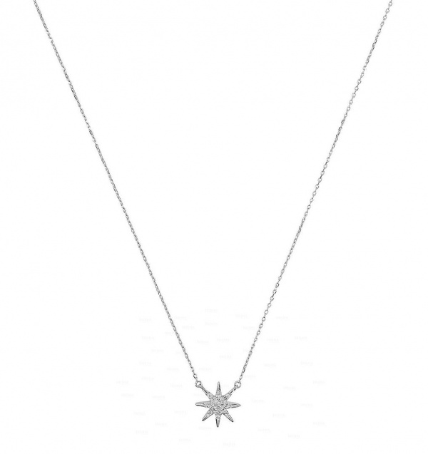 14K Gold 0.08 Ct. Genuine Diamond Starburst Pendant Necklace Fine Jewelry