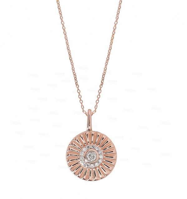 14K Gold 0.15 Ct. Genuine Diamond Sunrays Charm Pendant Necklace Fine Jewelry