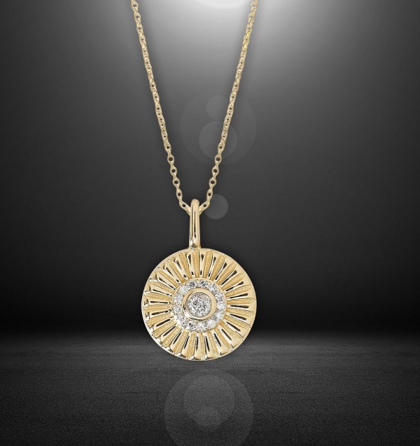 14K Gold 0.15 Ct. Genuine Diamond Sunrays Charm Pendant Necklace Fine Jewelry