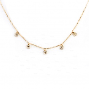 14K Gold 0.30Ct. Genuine Diamond Five Flower Charm Pendant Necklace Fine Jewelry