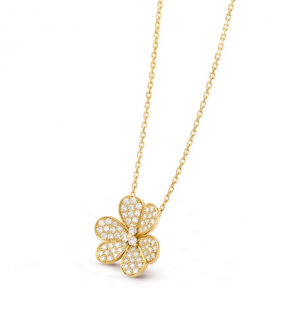 14K Gold 0.65 Ct. Genuine Diamond Flower Design Pendant Necklace Fine Jewelry