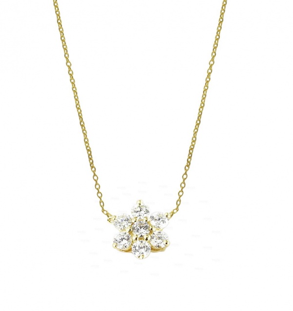 14K Gold 0.35 Ct. Genuine Diamond Floral Shape Wedding Pendant Necklace Jewelry