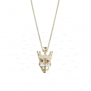 14K Gold Genuine VS Clarity Diamond King Of Rock Pendant Necklace Fine Jewelry