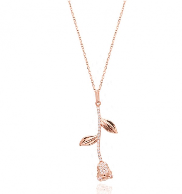 14K Gold 0.23 Ct. Genuine Diamond Tree Branch Leaf Pendant Necklace Fine Jewelry