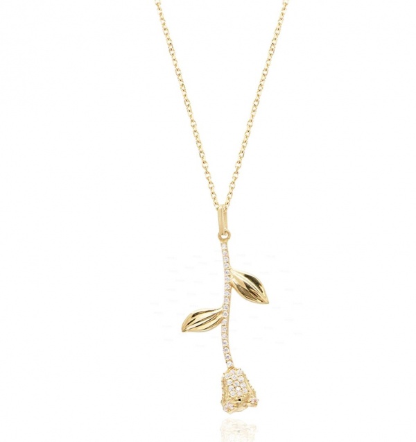 14K Gold 0.23 Ct. Genuine Diamond Tree Branch Leaf Pendant Necklace Fine Jewelry