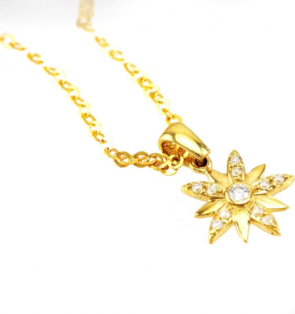 14K Gold 0.20 Ct. Genuine Diamond Star Pendant Necklace New Year Gift For Her