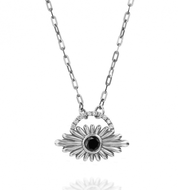 14K Gold 0.18 Ct. Genuine White-Black Diamond Unique Flower Pendant Necklace