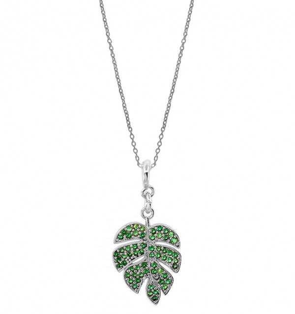 14K Gold 0.60 Ct. Genuine Emerald Gemstone Leaf Pendant Necklace Fine Jewelry