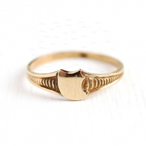 14K Solid Gold Art Deco Vintage Signet Ring Fine Jewelry Size - 3 to 8 US