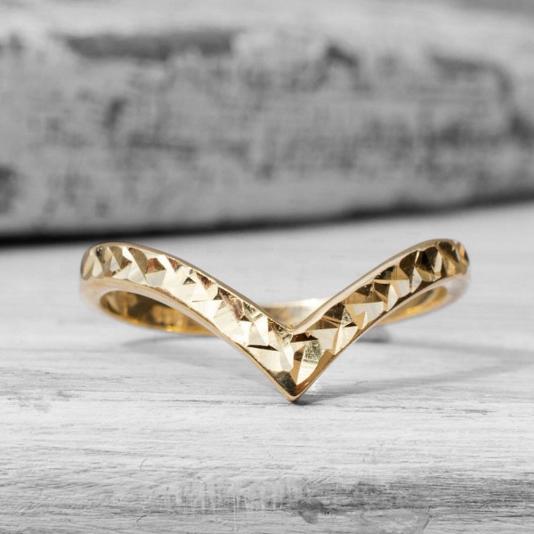 14K Solid Gold Hammered Finish Chevron Ring Fine Jewelry Size-3 to 8 US