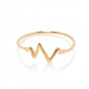 14K Solid Gold Heartbeat Design Ring Valentine's Gift For Her Fine Jewelry