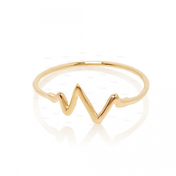 14K Solid Gold Heartbeat Design Ring Valentine's Gift For Her Fine Jewelry