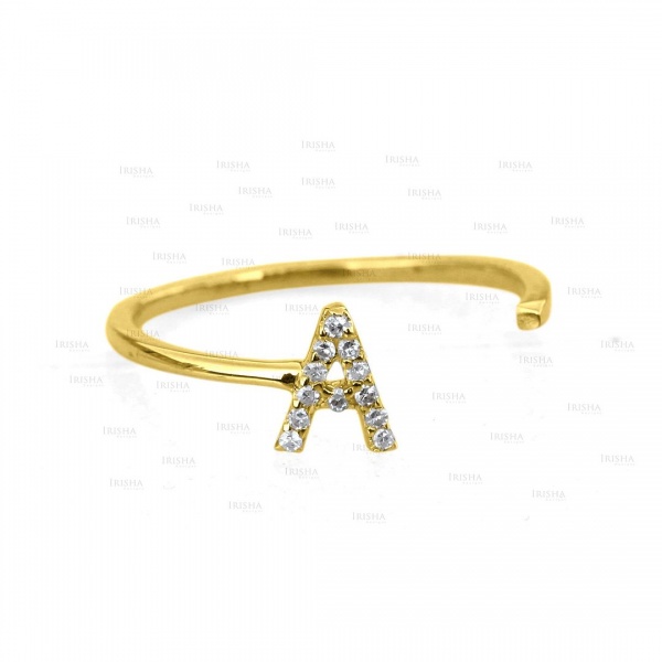 14K Gold 0.06 Ct. Genuine Diamond Initial A to Z Alphabet Open Cuff Fine Ring