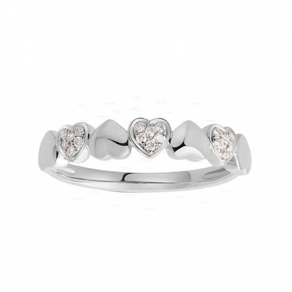 14K Gold 0.09 Ct. Genuine Diamond Heart Pattern Wedding Ring Fine Jewelry