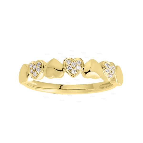 14K Gold 0.09 Ct. Genuine Diamond Heart Pattern Wedding Ring Fine Jewelry