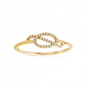 14K Gold 0.17 Ct. Genuine Diamond Unique Knot Design Delicate Ring Fine Jewelry