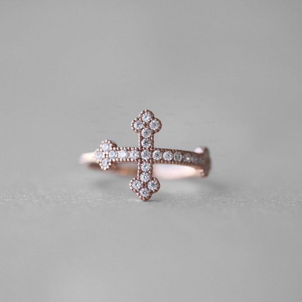 14K Gold 0.18 Ct. Genuine Diamond Unique Cross Design Ring Fine Jewelry