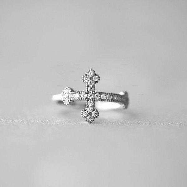 14K Gold 0.18 Ct. Genuine Diamond Unique Cross Design Ring Fine Jewelry