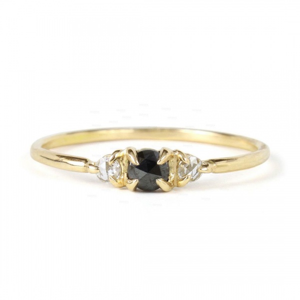 14K Gold 0.15 Ct. Genuine White And Black Rose Cut Diamond Ring Fine Jewelry