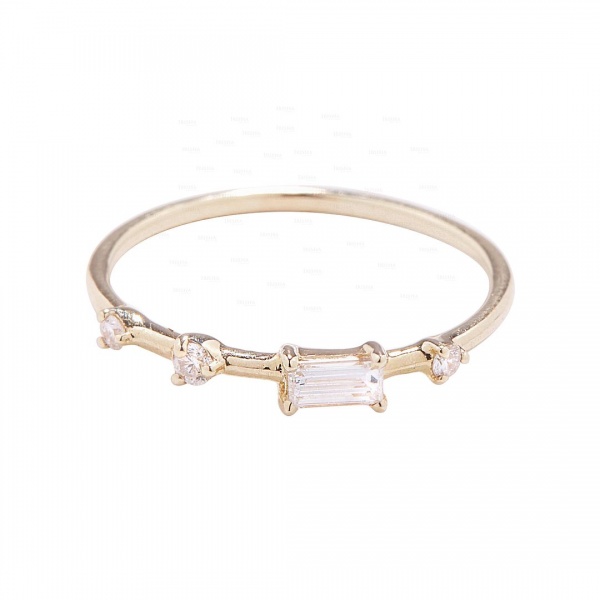 14K Gold 0.13 Ct. Genuine Round- Baguette Diamond Wedding Ring Fine Jewelry