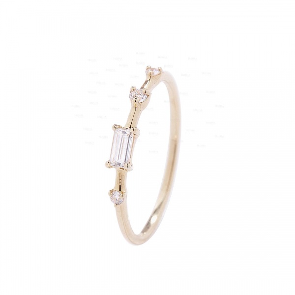 14K Gold 0.13 Ct. Genuine Round- Baguette Diamond Wedding Ring Fine Jewelry