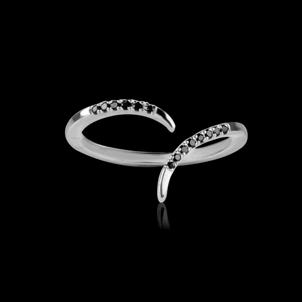 14K Gold 0.13 Ct. Genuine Black Diamond Unique Open Birthday Ring Fine Jewelry
