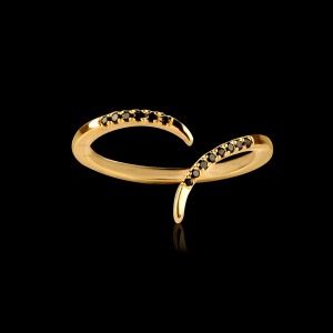 14K Gold 0.13 Ct. Genuine Black Diamond Unique Open Birthday Ring Fine Jewelry