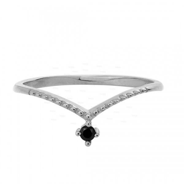14K Gold 0.08 Ct. Genuine Black Diamond Chevron Design Ring Fine Jewelry