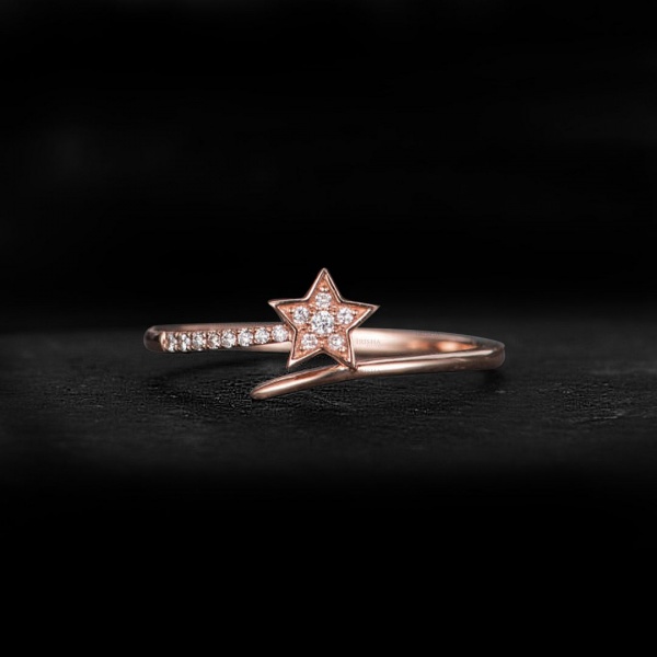 14K Gold 0.20 Ct. Genuine Diamond Star Design Open Bypass Ring Fine Jewelry