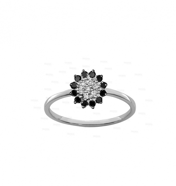 14K Gold 0.40 Ct. Genuine White-Black Diamond Flower Design Ring Fine Jewelry