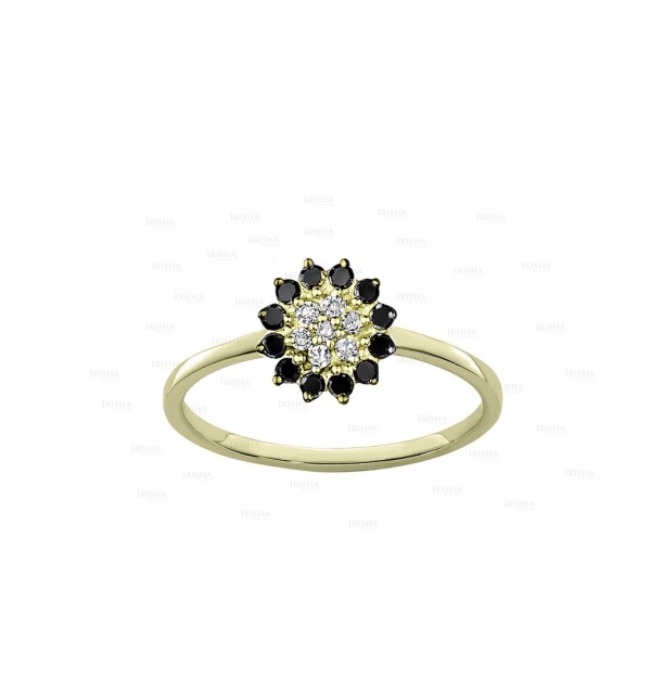14K Gold 0.40 Ct. Genuine White-Black Diamond Flower Design Ring Fine Jewelry