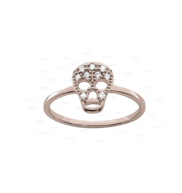 14K Gold 0.10 Ct. Genuine Diamond Mini Skull Design Halloween Gift Ring