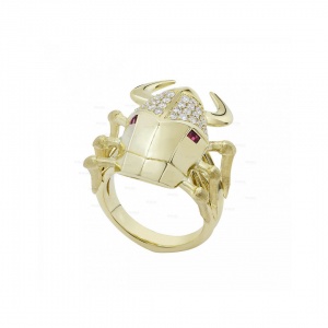 14K Gold Genuine Diamond-Ruby Gemstone Bettle Ring Halloween Gift Jewelry