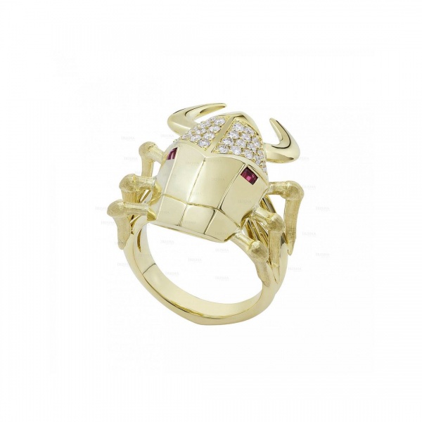 14K Gold Genuine Diamond-Ruby Gemstone Bettle Ring Halloween Gift Jewelry