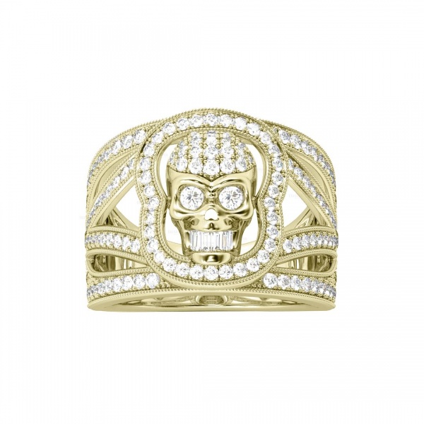 14K Gold VS Clarity Genuine Diamond Skull Band Ring Halloween Gift Ring Jewelry