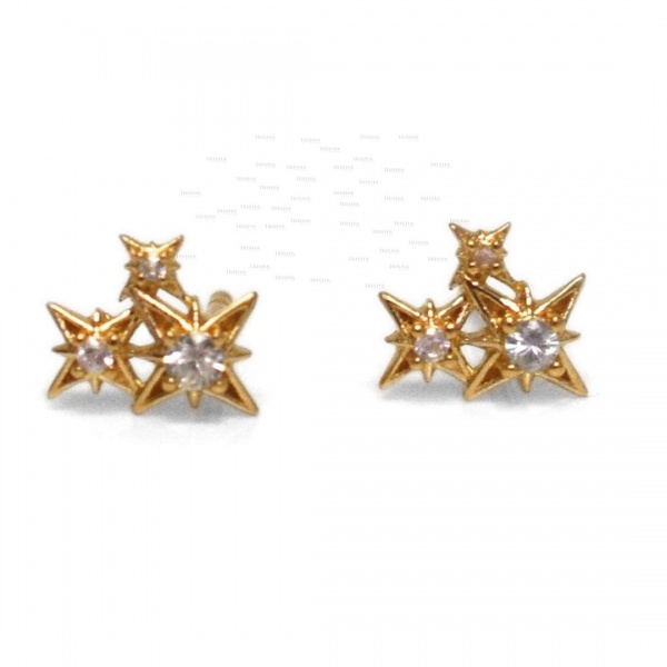 14K Gold 0.23 Ct. Genuine Diamond Three Starburst Design Studs Earrings Jewelry