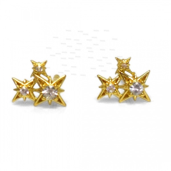 14K Gold 0.23 Ct. Genuine Diamond Three Starburst Design Studs Earrings Jewelry
