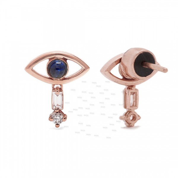 14K Gold Genuine Diamond Blue Sapphire Cabochon Evil Eye Drop Earrings Jewelry