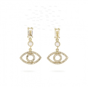14K Gold Genuine Round-Baguette Diamond Evil Eye Drop Earrings Christmas Jewelry