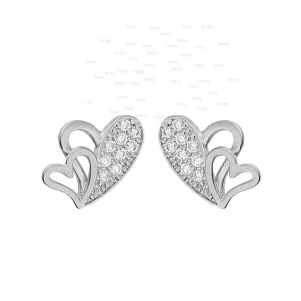 14K Gold 0.25 Ct. Genuine Diamond Double Heart Love Earrings Gift For Her