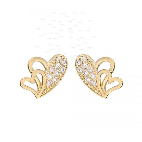 14K Gold 0.25 Ct. Genuine Diamond Double Heart Love Earrings Gift For Her