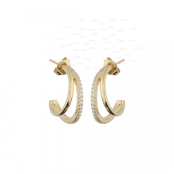 14K Gold 0.26 Ct. Genuine Diamond Double Half Hoop Huggie Earrings Fine Jewelry