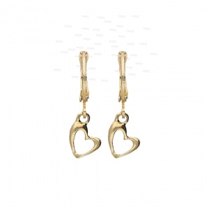 14K Solid Gold Dangling Heart Hoop Huggie Earrings Thanksgiving Gift Jewelry