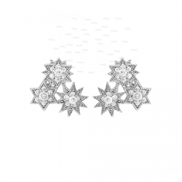 14K Gold 0.60 Ct. Genuine Diamond Starburst Star of David Studs Earrings Jewelry