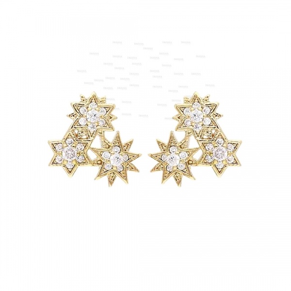 14K Gold 0.60 Ct. Genuine Diamond Starburst Star of David Studs Earrings Jewelry